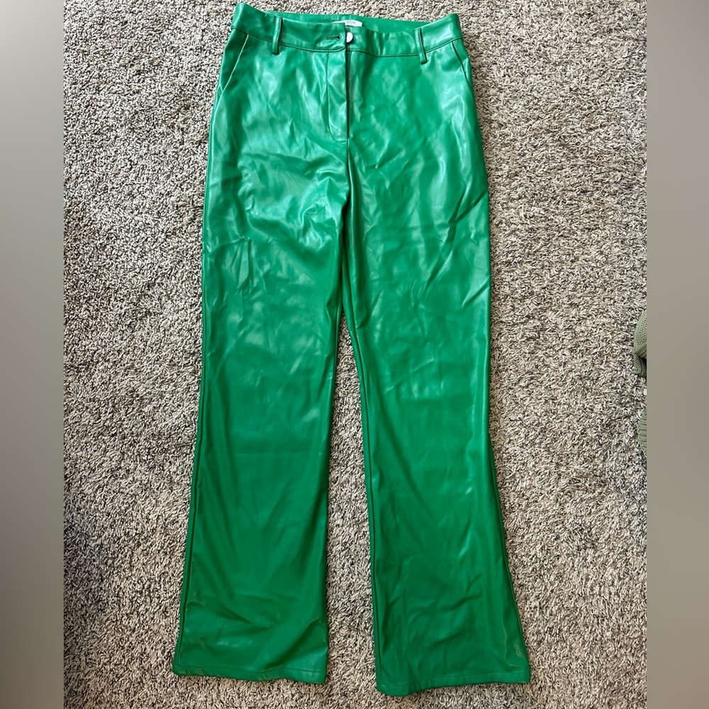 Green leather pants